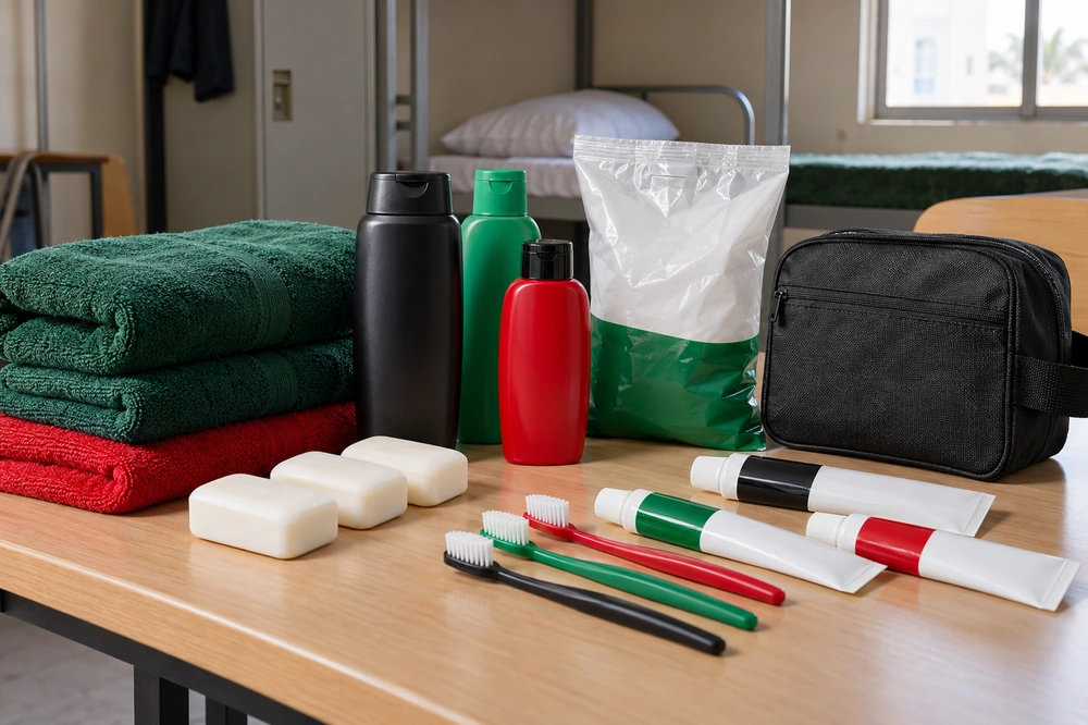 Monthly toiletries, bathing supplies, towels and washing powder